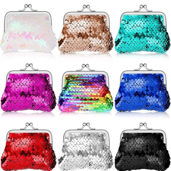 New Gold Sequin Coin Purse Reversible Sequins Mini Wallets Magic Flip Sequin - Picture 2 of 7